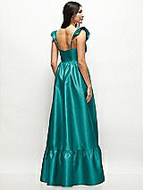 Rear View Thumbnail - Jade Satin Corset Maxi Dress with Ruffle Straps & Skirt