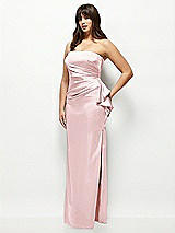 Side View Thumbnail - Ballet Pink Strapless Draped Skirt Satin Maxi Dress with Cascade Ruffle