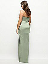 Rear View Thumbnail - Sage Strapless Draped Skirt Satin Maxi Dress with Cascade Ruffle