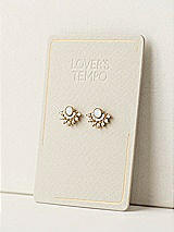 Rear View Thumbnail - Gold White Opal Crystal Fan Stud Earrings