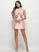 Front View Thumbnail - Rose Strapless Bell Skirt Satin Mini Dress with Oversized Bow