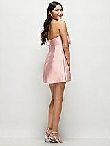 Rear View Thumbnail - Rose Strapless Bell Skirt Satin Mini Dress with Oversized Bow