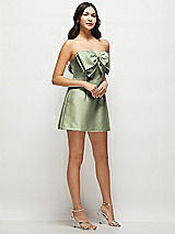 Side View Thumbnail - Sage Strapless Bell Skirt Satin Mini Dress with Oversized Bow