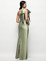 Rear View Thumbnail - Sage Oversized Bow One-Shoulder Satin Column Maxi Dress