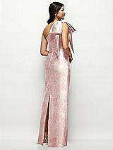 Rear View Thumbnail - Bow And Blossom Print Oversized Bow One-Shoulder Floral Satin Column Maxi Dress