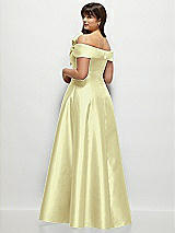 Rear View Thumbnail - Butter Yellow Asymmetrical Bow Off-Shoulder Satin Gown with Ballroom Skirt