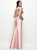 Rear View Thumbnail - Rose Deep V-back Satin Trumpet Dress with Cascading Bow at One Shoulder