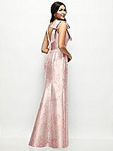 Rear View Thumbnail - Bow And Blossom Print Deep V-back Floral Satin Trumpet Dress with One-Shoulder Cascading Bow