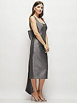 Side View Thumbnail - Caviar Gray Scoop Neck Corset Satin Midi Dress with Floor-Length Bow Tails