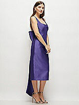 Side View Thumbnail - Grape Scoop Neck Corset Satin Midi Dress with Floor-Length Bow Tails