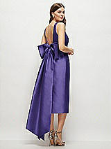 Rear View Thumbnail - Grape Scoop Neck Corset Satin Midi Dress with Floor-Length Bow Tails