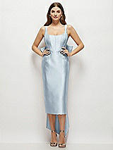 Front View Thumbnail - Mist Scoop Neck Corset Satin Midi Dress with Floor-Length Bow Tails