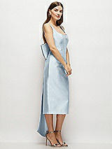 Side View Thumbnail - Mist Scoop Neck Corset Satin Midi Dress with Floor-Length Bow Tails