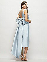 Rear View Thumbnail - Mist Scoop Neck Corset Satin Midi Dress with Floor-Length Bow Tails