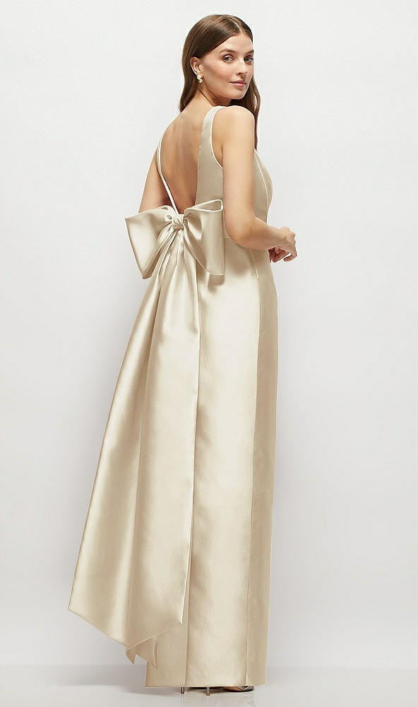 scoop neck corset satin maxi dress with floor-length bow tails