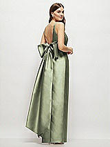 Front View Thumbnail - Sage Scoop Neck Corset Satin Maxi Dress with Floor-Length Bow Tails