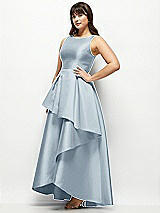 Side View Thumbnail - Mist Satin Maxi Dress with Asymmetrical Layered Ballgown Skirt