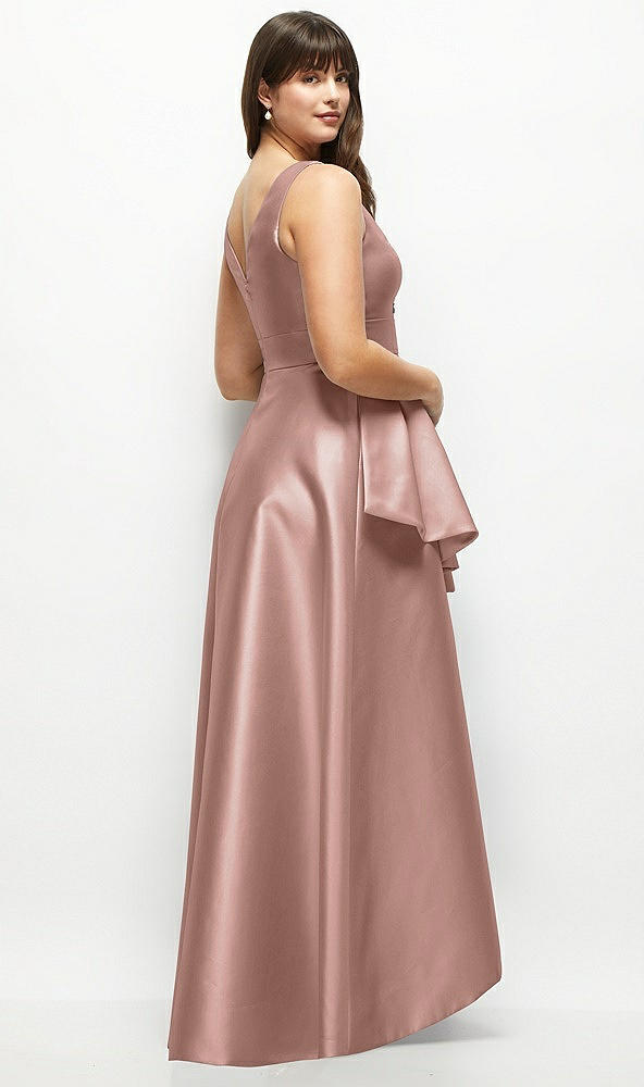 Back View - Neu Nude Satin Maxi Dress with Asymmetrical Layered Ballgown Skirt