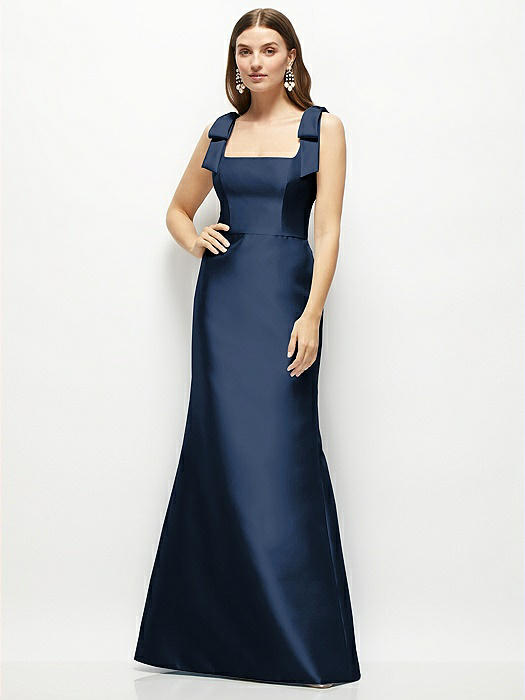 Satin Fit and Flare Maxi Dress with Shoulder Bows