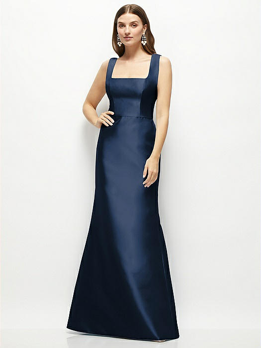 Satin Square Neck Fit and Flare Maxi Dress