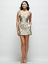 Front View Thumbnail - Winter Mist Tie-Strap Cat-Eye Boned Bodice Brocade Mini Dress