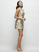 Side View Thumbnail - Winter Mist Tie-Strap Cat-Eye Boned Bodice Brocade Mini Dress