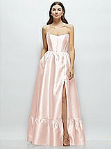 Front View Thumbnail - Blush Strapless Cat-Eye Boned Bodice Maxi Dress with Ruffle Hem