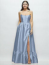 Front View Thumbnail - Cloudy Strapless Cat-Eye Boned Bodice Maxi Dress with Ruffle Hem