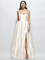 Front View Thumbnail - Ivory Strapless Cat-Eye Boned Bodice Maxi Dress with Ruffle Hem