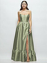 Front View Thumbnail - Sage Strapless Cat-Eye Boned Bodice Maxi Dress with Ruffle Hem