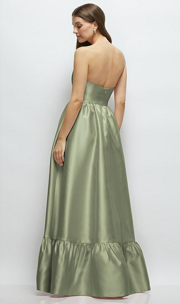 Back View - Sage Strapless Cat-Eye Boned Bodice Maxi Dress with Ruffle Hem