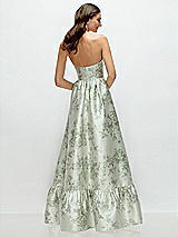 Rear View Thumbnail - Sage Cottage Rose Floral Strapless Cat-Eye Boned Bodice Maxi Dress with Ruffle Hem