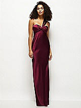 Front View Thumbnail - Cabernet Satin Twist Bandeau One-Shoulder Bias Maxi Dress