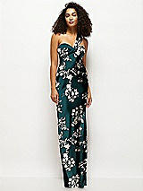 Alt View 1 Thumbnail - Vintage Primrose Evergreen Floral Satin Twist Bandeau One-Shoulder Bias Maxi Dress