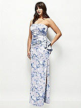 Alt View 2 Thumbnail - Magnolia Sky Strapless Draped Skirt Floral Satin Maxi Dress with Cascade Ruffle