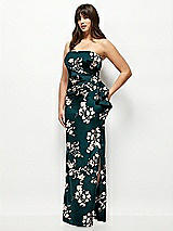 Alt View 2 Thumbnail - Vintage Primrose Evergreen Strapless Draped Skirt Floral Satin Maxi Dress with Cascade Ruffle