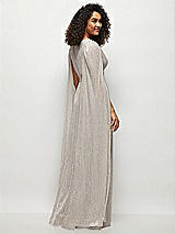 Rear View Thumbnail - Metallic Taupe Streamer Sleeve Pleated Metallic Maxi Dress with Full Skirt