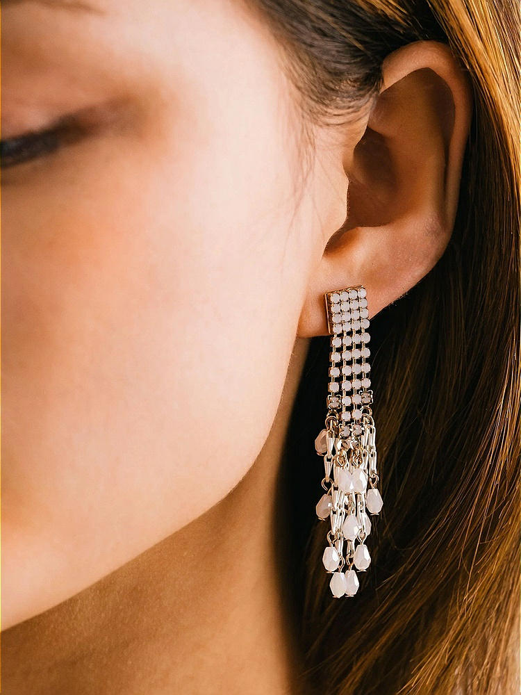 Back View - White Waterfall Drop Crystal Earrings