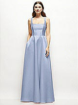 Front View Thumbnail - Sky Blue Square-Neck Satin Maxi Dress with Full Skirt