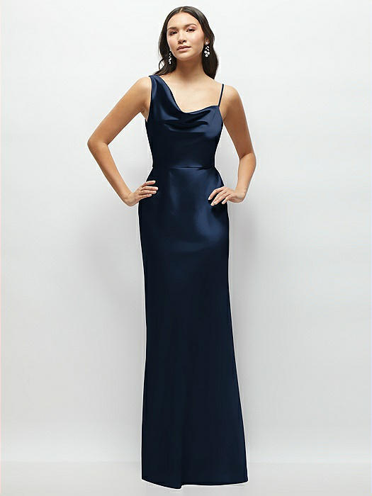 One-Shoulder Draped Cowl A-Line Satin Maxi Dress