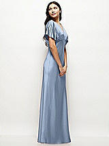 Side View Thumbnail - Cloudy Plunge Neck Kimono Sleeve Satin Bias Maxi Dress