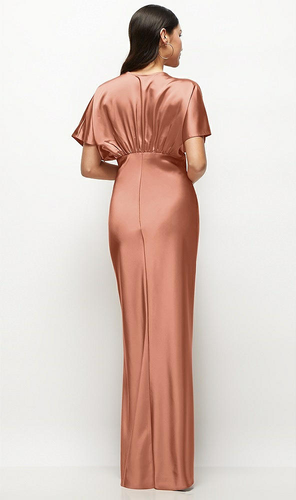 Back View - Copper Penny Plunge Neck Kimono Sleeve Satin Bias Maxi Dress