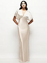 Front View Thumbnail - Oat Plunge Neck Kimono Sleeve Satin Bias Maxi Dress