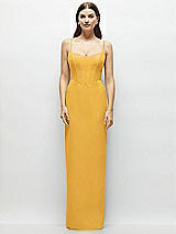 Front View Thumbnail - NYC Yellow Corset-Style Crepe Column Maxi Dress with Adjustable Straps