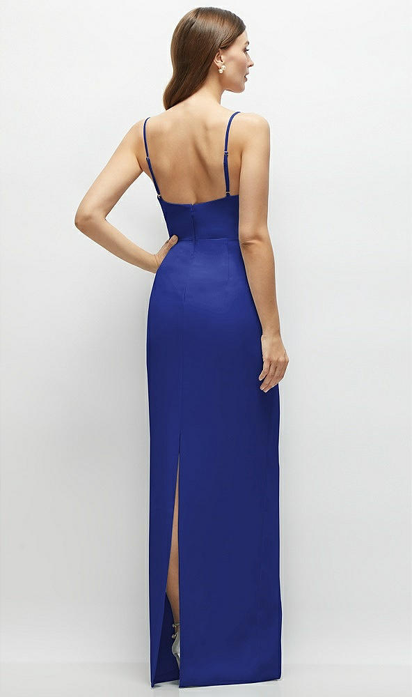 Back View - Cobalt Blue Corset-Style Crepe Column Maxi Dress with Adjustable Straps