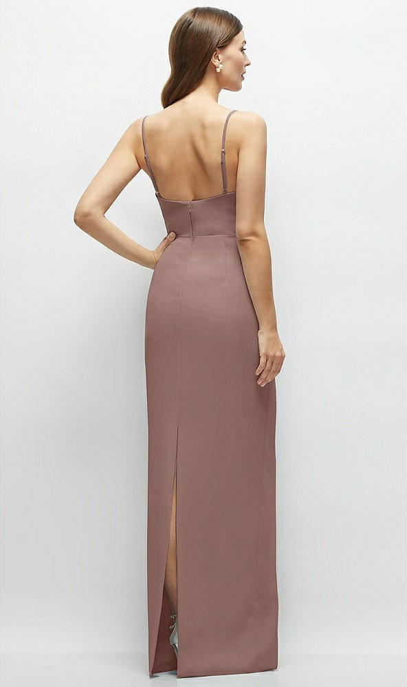 Back View - Sienna Corset-Style Crepe Column Maxi Dress with Adjustable Straps