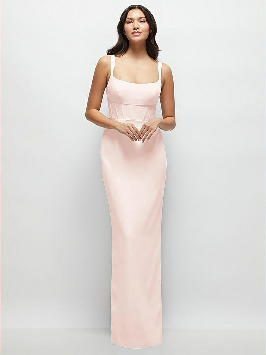 Corset Midriff Crepe Column Maxi Dress