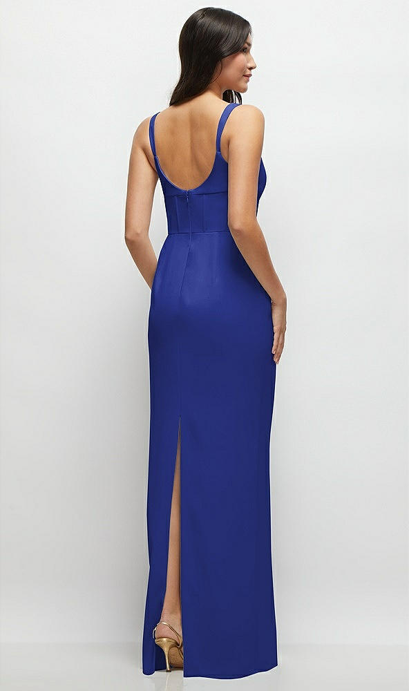 Back View - Cobalt Blue Corset Midriff Crepe Column Maxi Dress