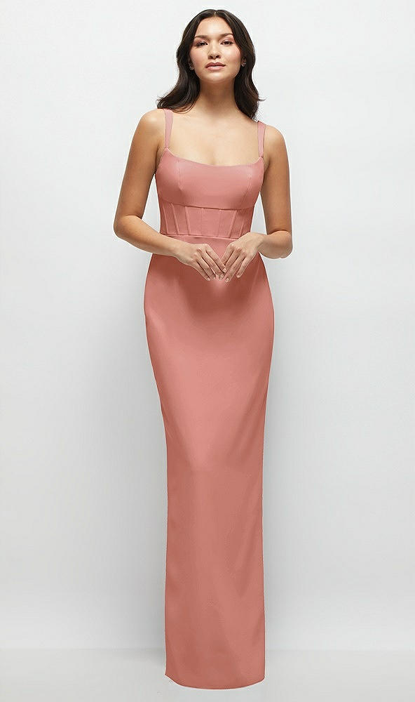 Front View - Desert Rose Corset Midriff Crepe Column Maxi Dress