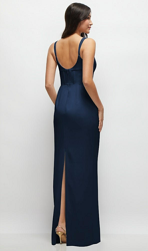 Back View - Midnight Navy Corset Midriff Crepe Column Maxi Dress